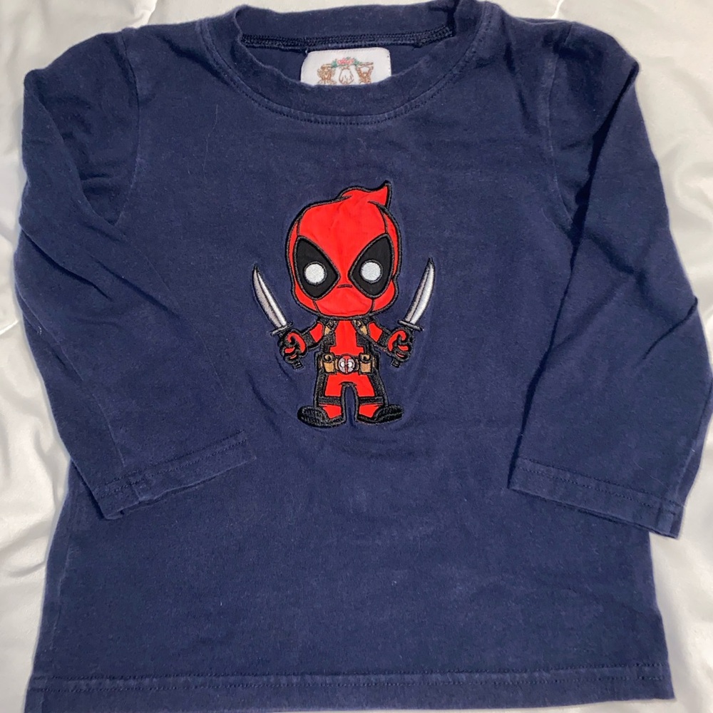 Applique Deadpool Navy Blue Long Sleeve Shirt